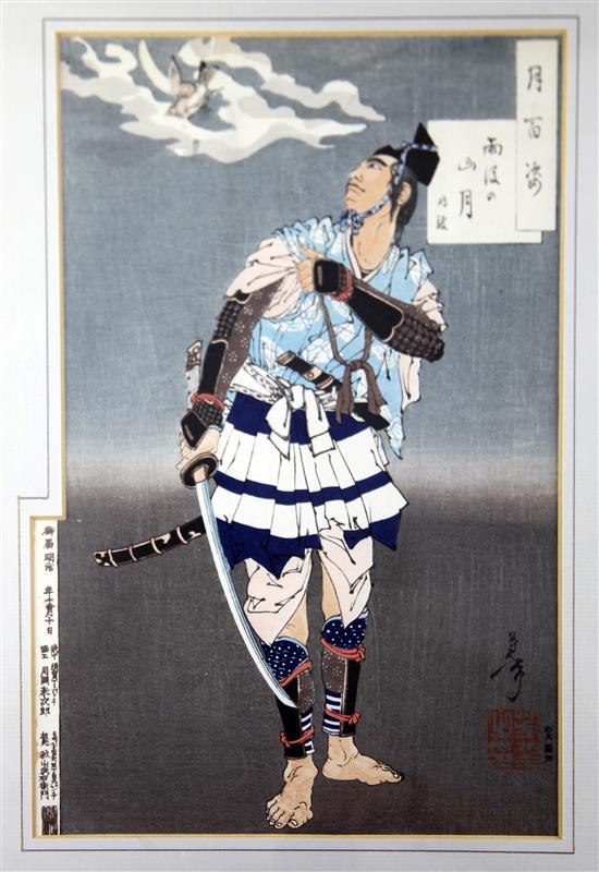 A Yoshitoshi woodblock, Yorimasa and the Cuckoo, signed, 13 x 9in.